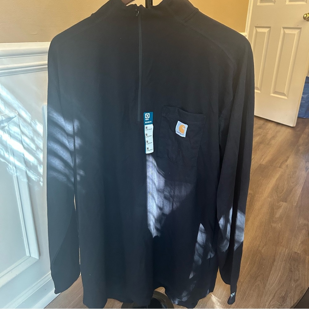 Force Relaxed Fit Long Sleeve Quarter Zip Pocket T-Shirt Black XL New - Picture 5 of 7